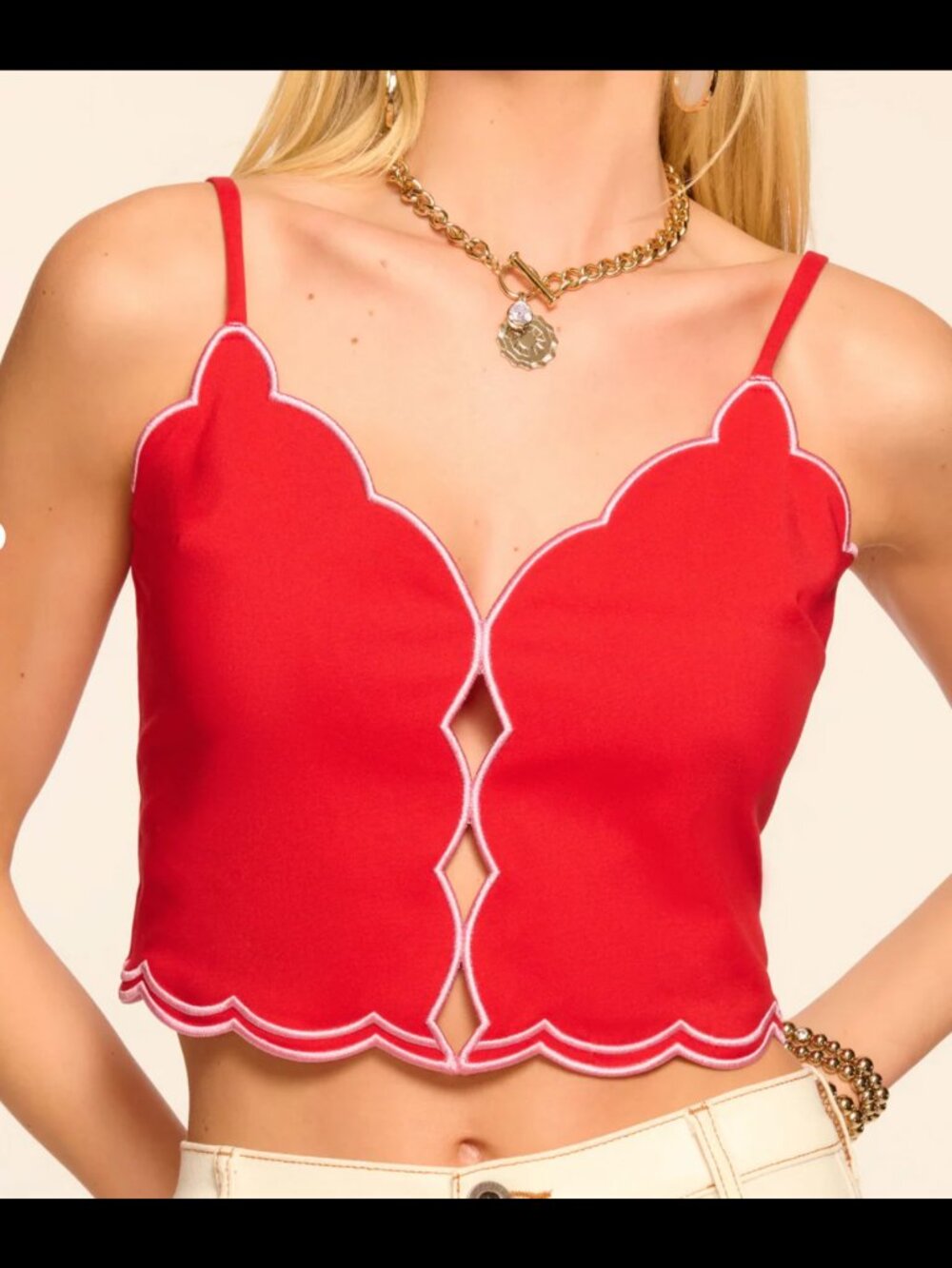 NWT Ramy Brook Tilda Scalloped Tank Top Flame Red Size 12 MSRP $295